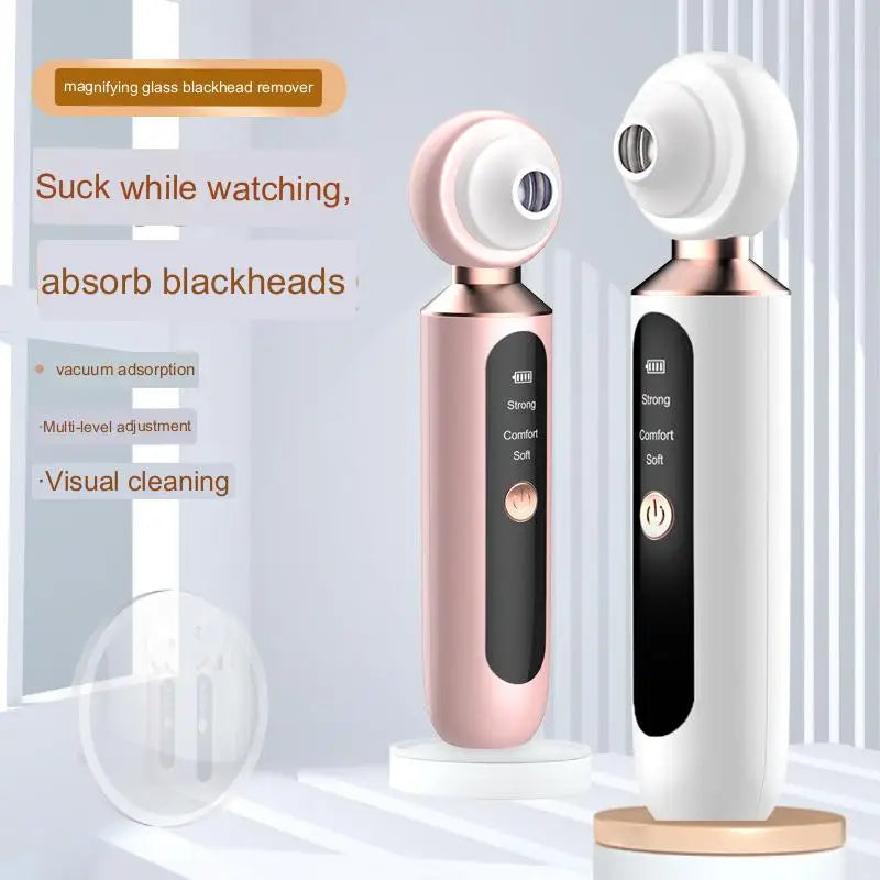 Visible Electric Blackhead Remover Vacuum Cleaner with USB charging, featuring adjustable suction levels and multiple suction heads for effective skincare.