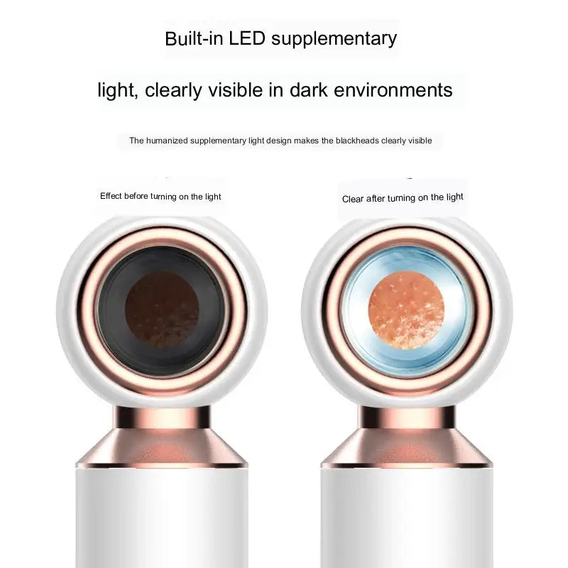 Visible Electric Blackhead Remover Vacuum Cleaner with USB charging, featuring adjustable suction levels and multiple suction heads for effective skincare.