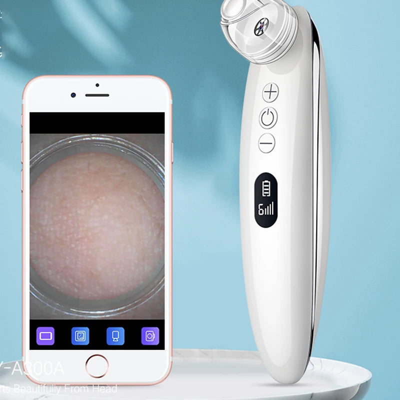 Visual Blackhead Vacuum Kit with HD camera and charging base, showcasing its sleek design and multiple probes for effective skincare.