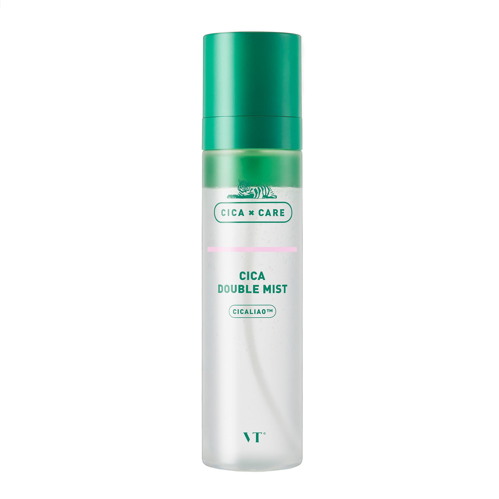 VT CICA Double Mist bottle with fine mist spray nozzle, designed for calming and hydrating sensitive skin.