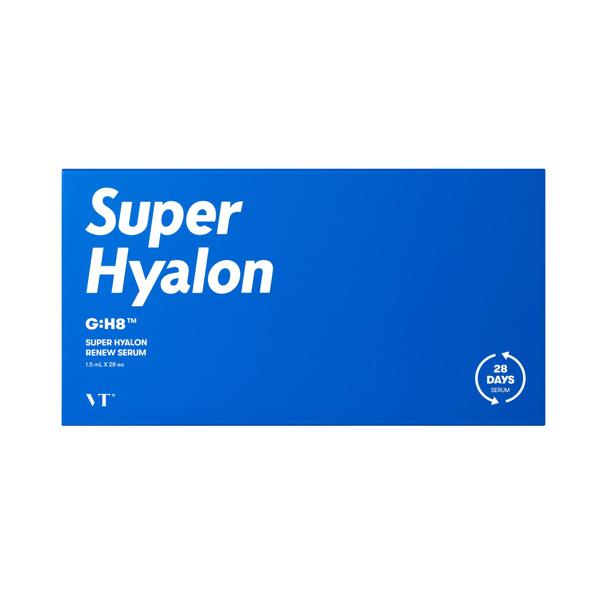 VT Super Hyalon Renew Serum packaging showcasing the product designed for 28 days of intensive hydration.