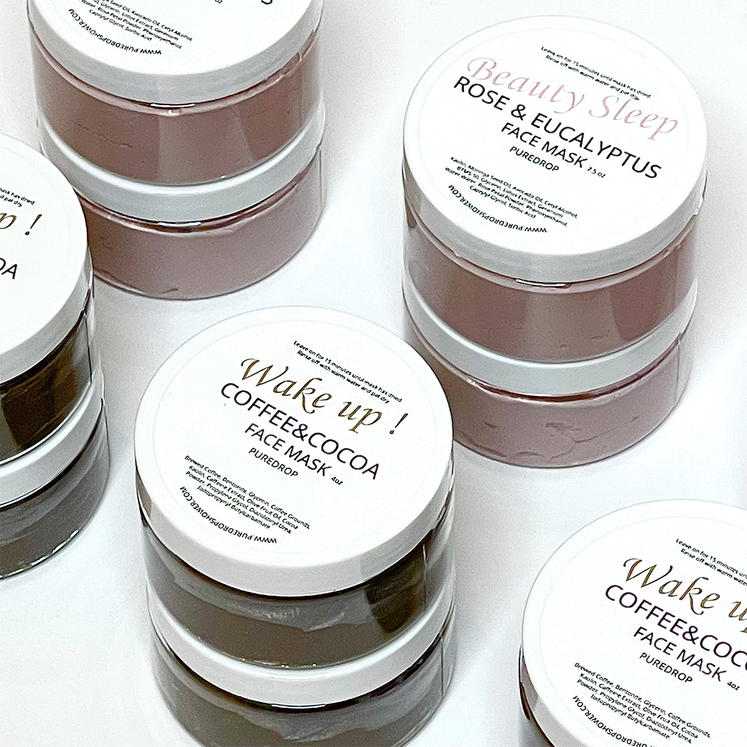 Wake up Coffee & Cocoa facial/body mask in a jar, showcasing its rich, dark brown texture with coffee grounds visible.