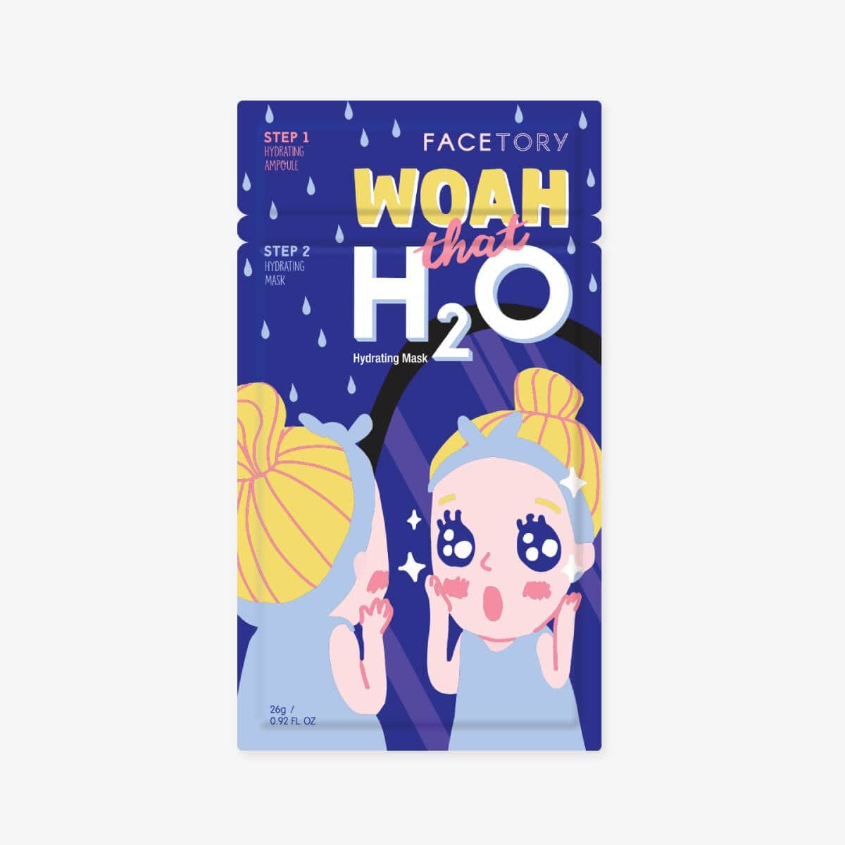 Woah That H2O 2-Step Sheet Mask featuring a cupra sheet and ampoule for hydration.