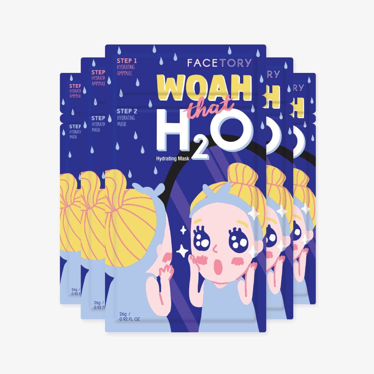 Woah That H2O 2-Step Sheet Mask featuring a cupra sheet and ampoule for hydration.