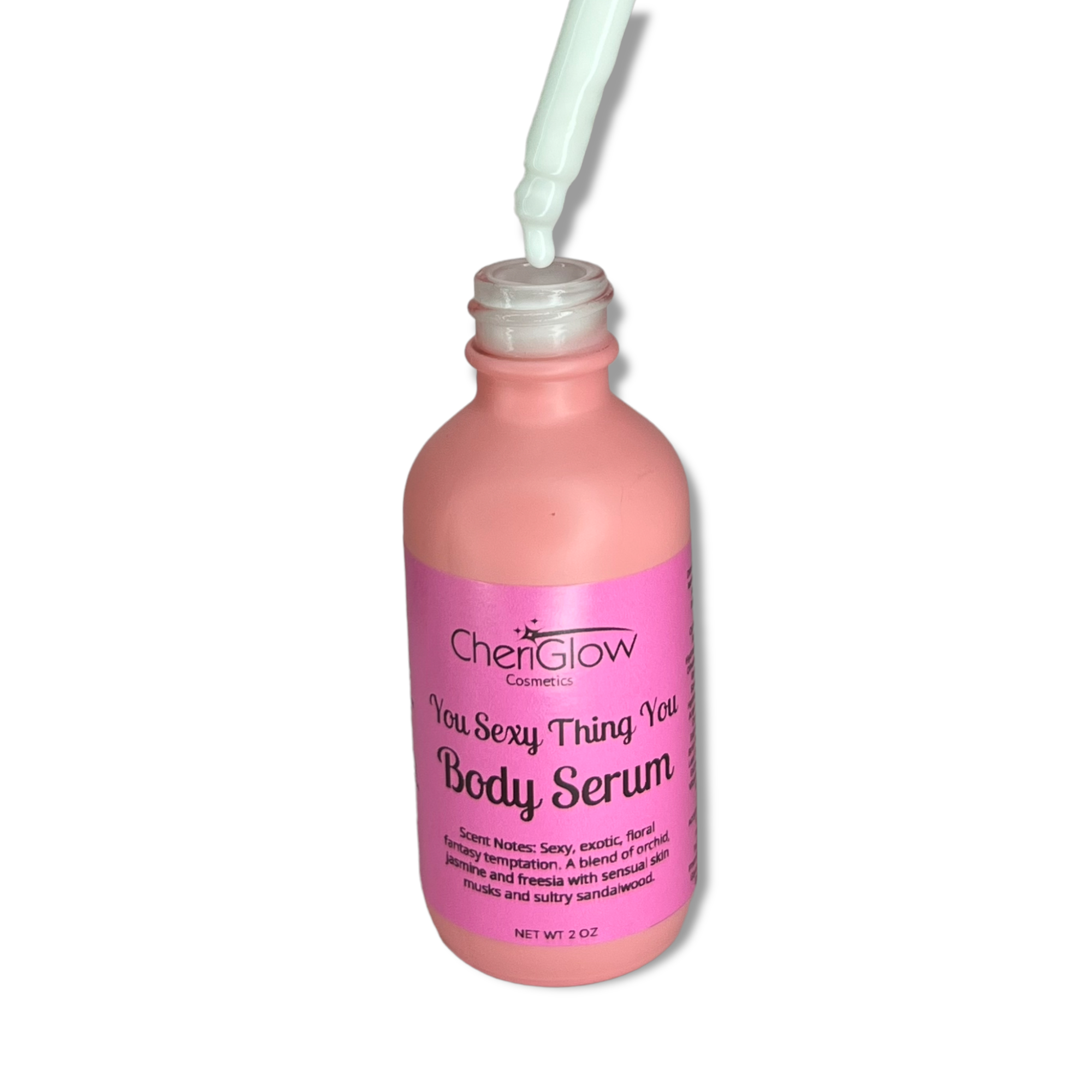 You Sexy Thing You Body Serum bottle with a luxurious design, showcasing its rich ingredients and floral scent notes.