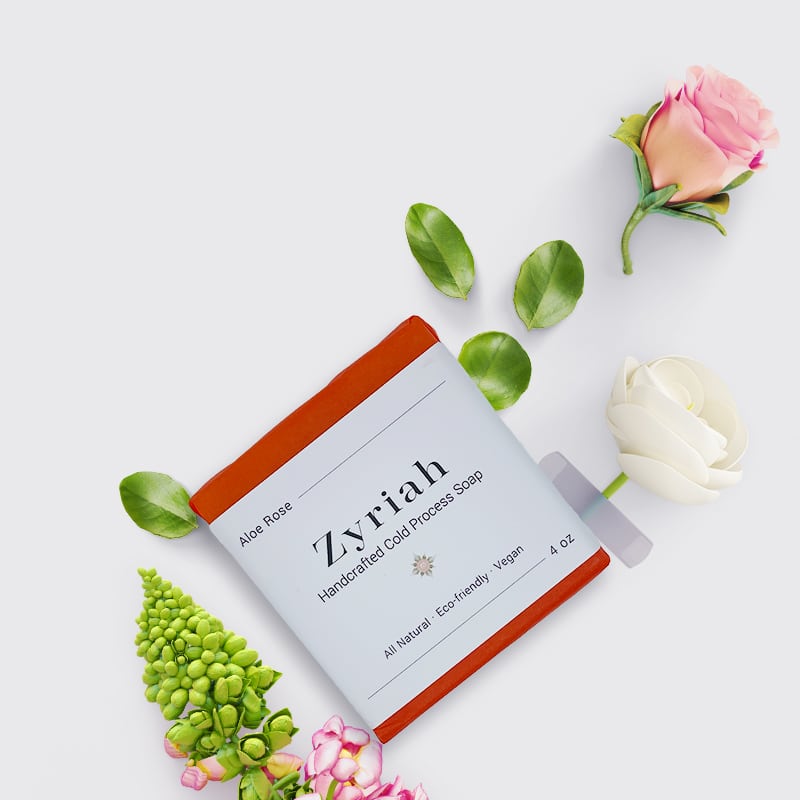 Zyriah Handmade Natural Soap with Aloe and Rose, showcasing its luxurious texture and natural ingredients.