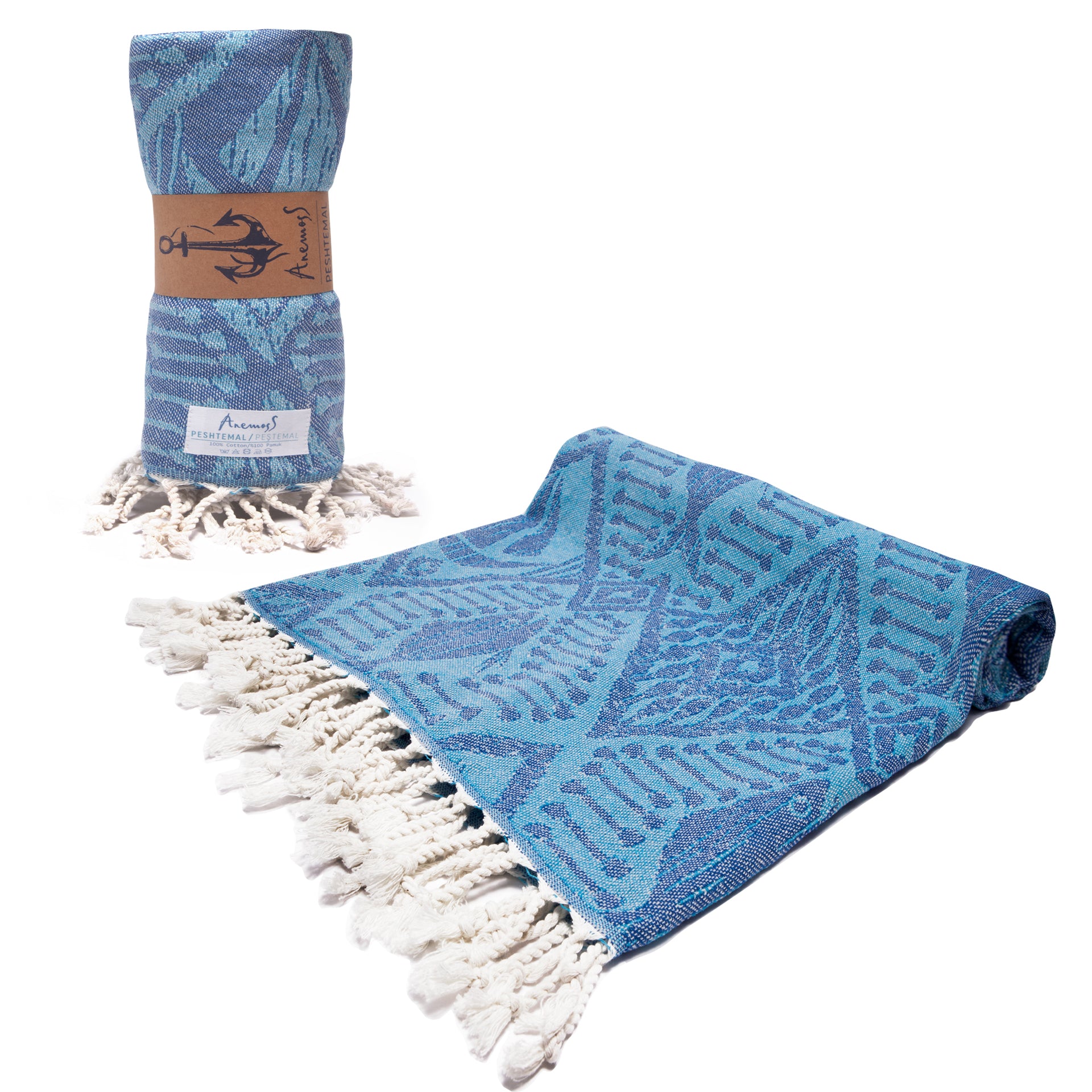 Anemoss Segelboot Peshtemal in nautischem Design, aus 100% Baumwolle, ideal für Strand und Pool, großzügige Größe von 100x180 cm.