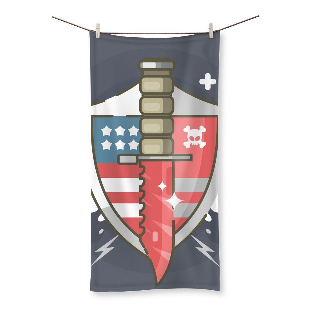 Knife and shield emblem towel.