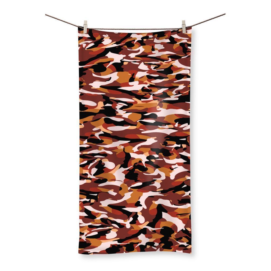 Camofludge 1 Beach Towel featuring a vibrant full-color design on one side and a soft terry towelling loop on the reverse, ideal for beach and gym use.