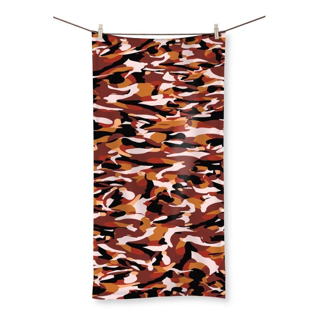 Camofludge 1 Beach Towel featuring a vibrant full-color design on one side and a soft terry towelling loop on the reverse, ideal for beach and gym use.