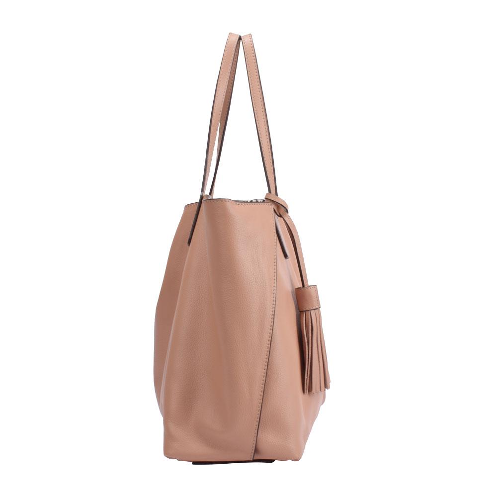 Maria Carla Luxury Handbag in smooth cow leather with zebra print interior and silver metal detailing, featuring a leather string closure and removable pouch.