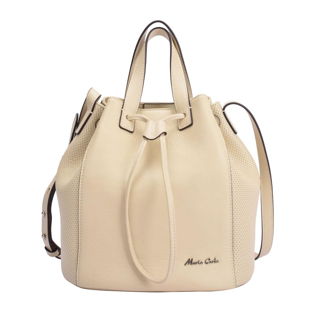 Maria Carla Luxury Leather Handbag in cream color, featuring smooth cow leather, adjustable strap, and silver metal detailing.