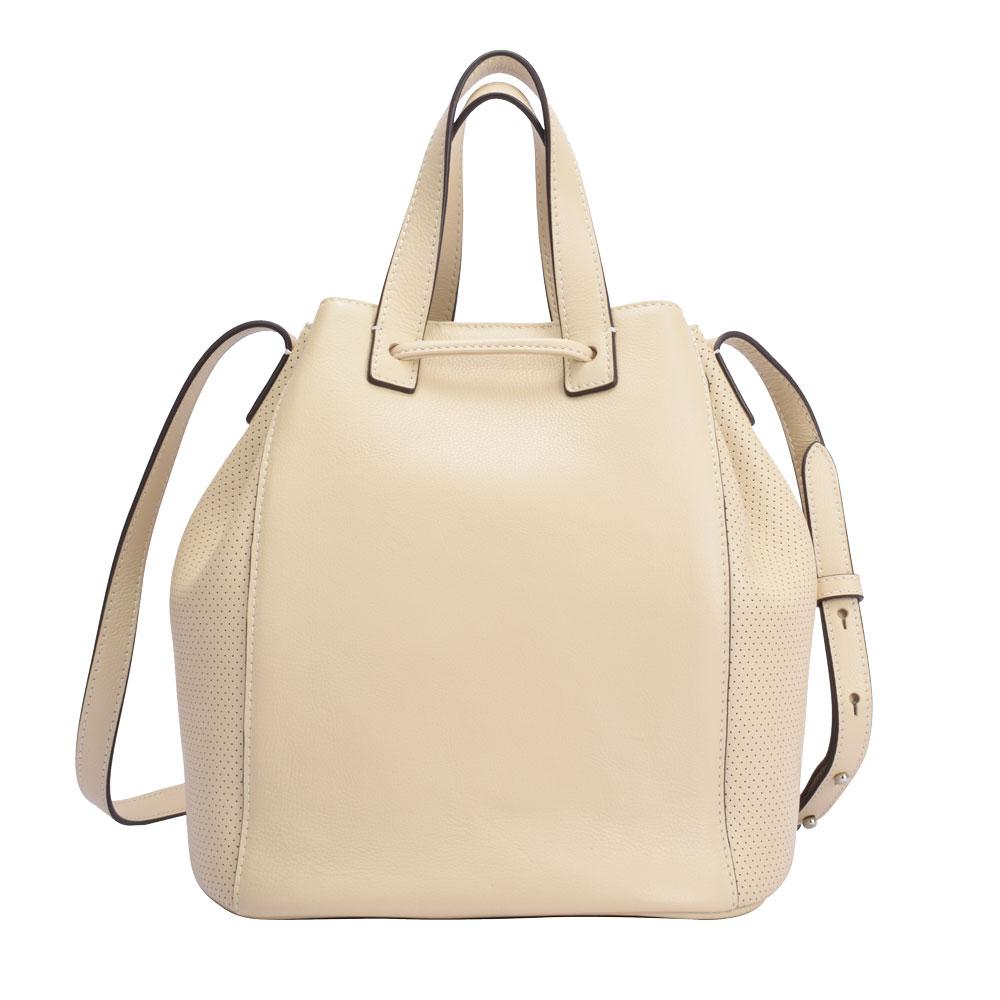 Maria Carla Luxury Leather Handbag in cream color, featuring smooth cow leather, adjustable strap, and silver metal detailing.