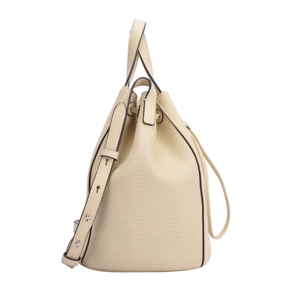 Maria Carla Luxury Leather Handbag in cream color, featuring smooth cow leather, adjustable strap, and silver metal detailing.