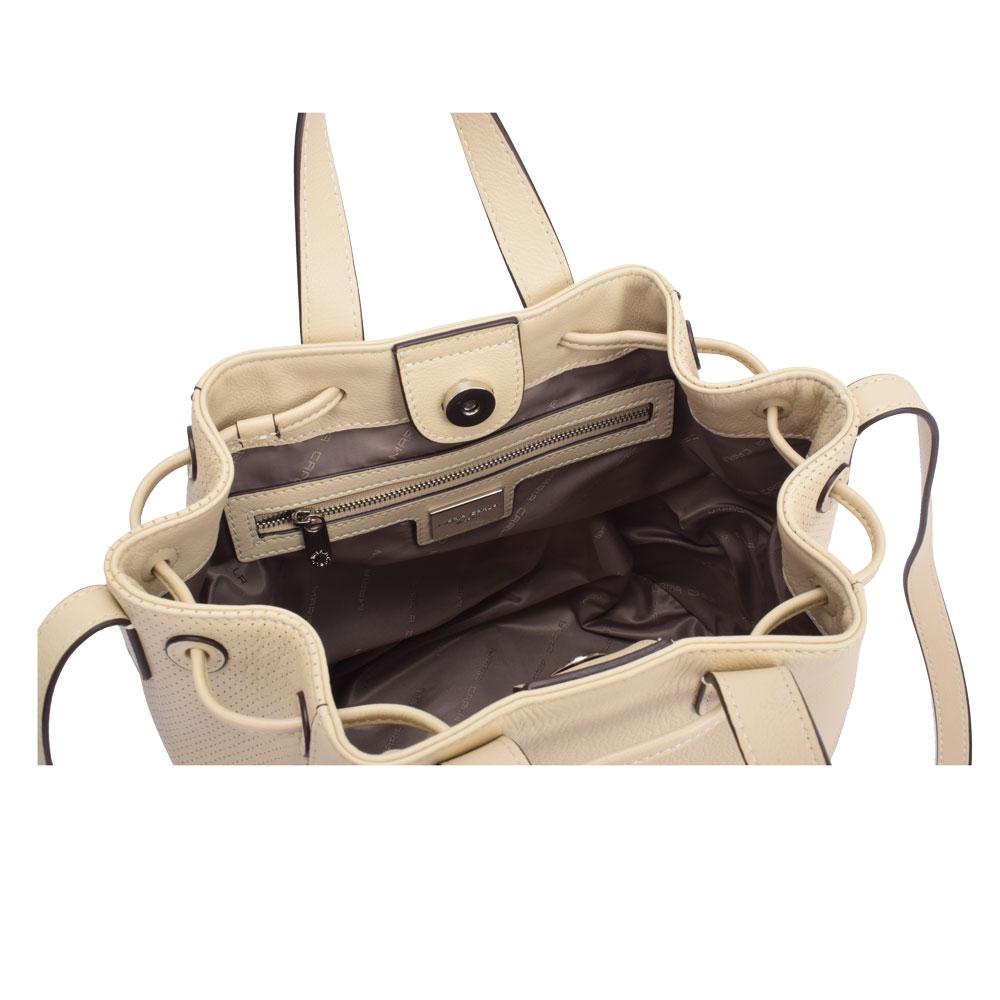 Maria Carla Luxury Leather Handbag in cream color, featuring smooth cow leather, adjustable strap, and silver metal detailing.