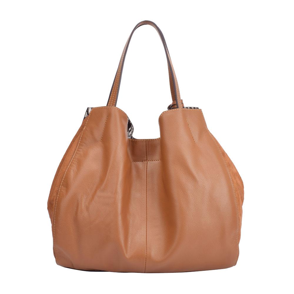 Maria Carla Luxury Leather Handbag featuring smooth cow leather and horsehair accents, with a stylish zebra print interior.