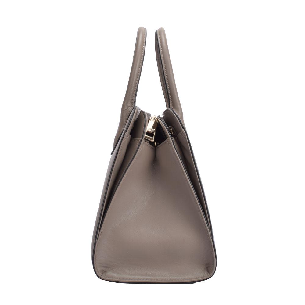 Maria Carla luxury leather handbag in smooth cow leather with gold metal detailing, featuring adjustable strap and multiple compartments.