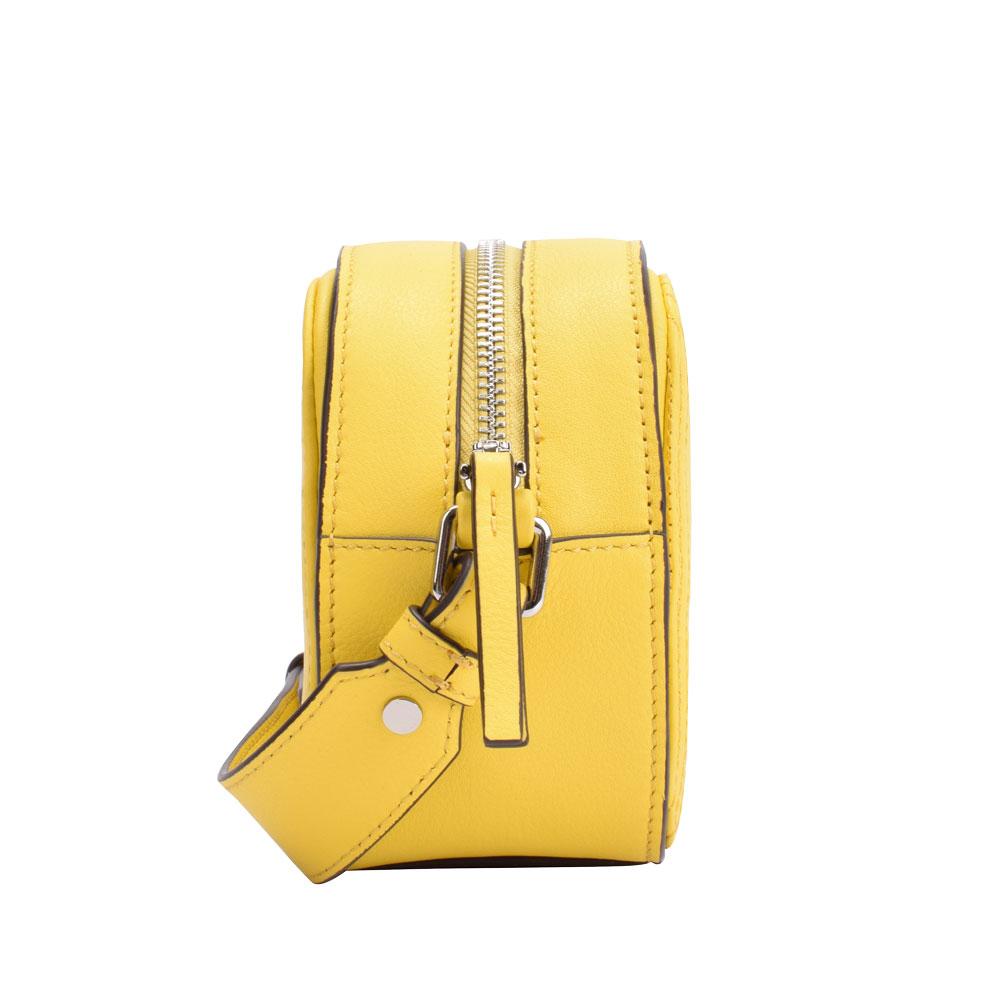 Maria Carla luxury leather handbag in smooth soft grain cow leather, featuring silver metal detailing and an adjustable strap.