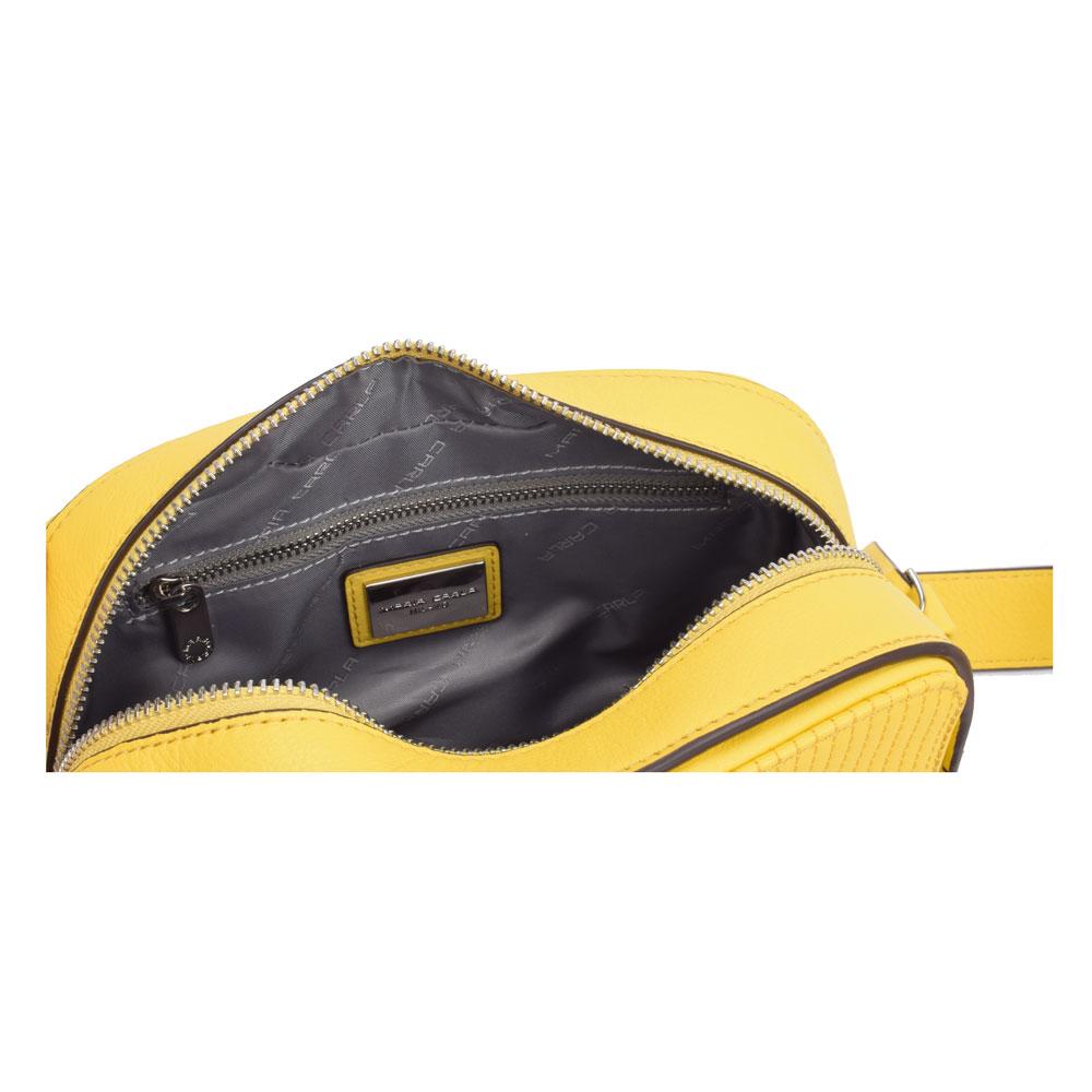 Maria Carla luxury leather handbag in smooth soft grain cow leather, featuring silver metal detailing and an adjustable strap.