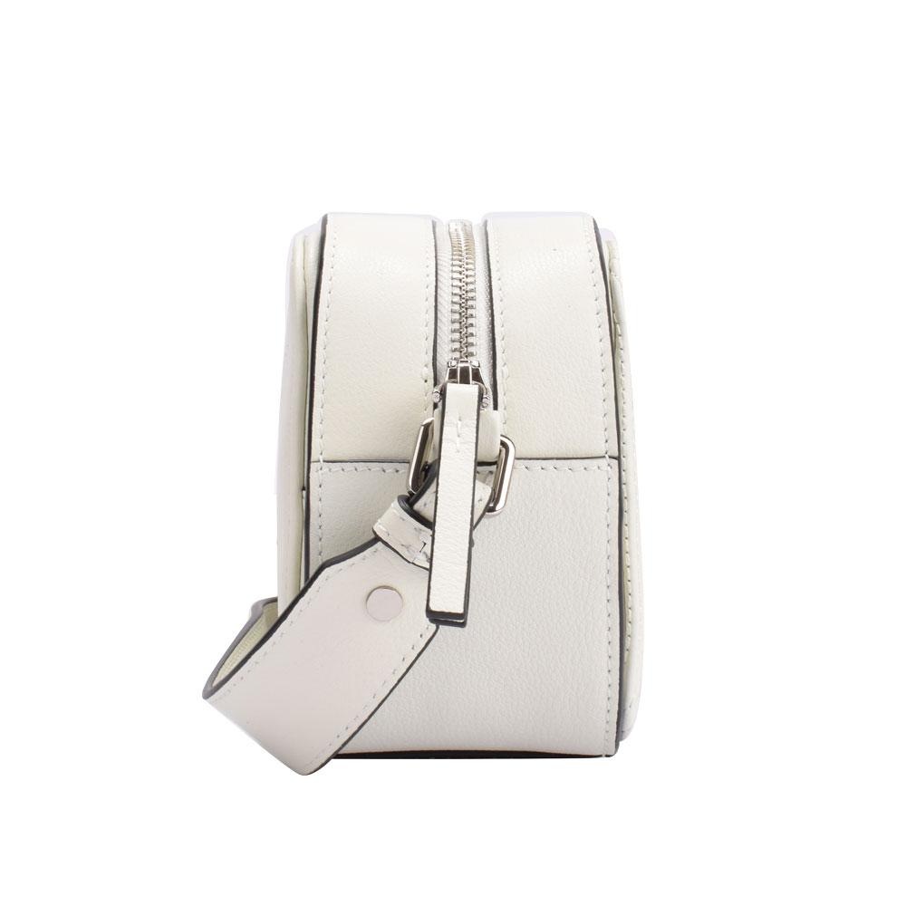 Maria Carla luxury leather handbag in smooth soft grain cow leather, featuring silver metal detailing and an adjustable strap.