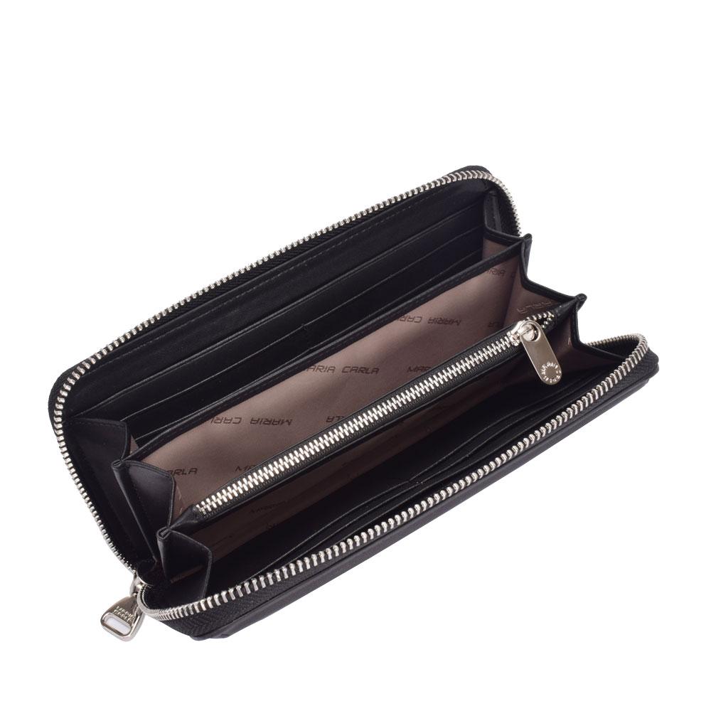 Maria Carla Woman's Fashion Luxury Leather Long Wallet in smooth cow leather with zip closure and silver metal detailing.