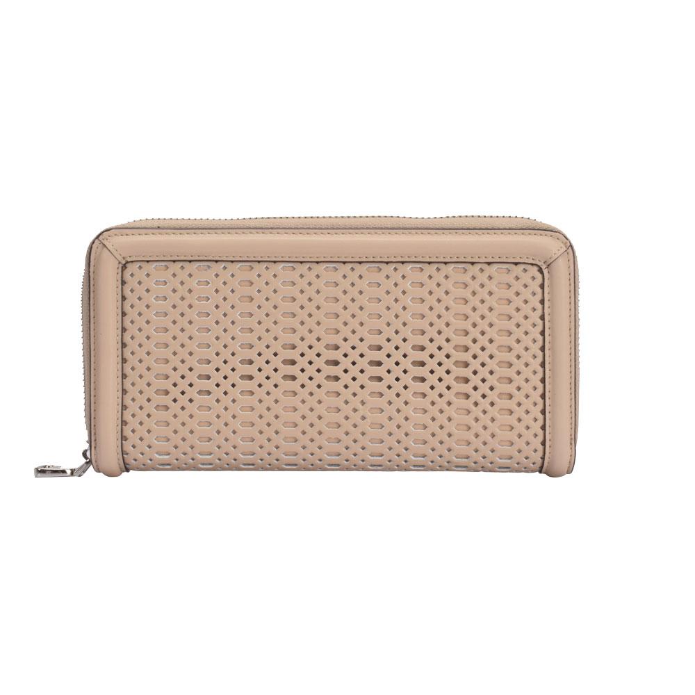 Maria Carla Woman's Fashion Luxury Leather Long Wallet in smooth cow leather with zip closure and silver metal detailing.