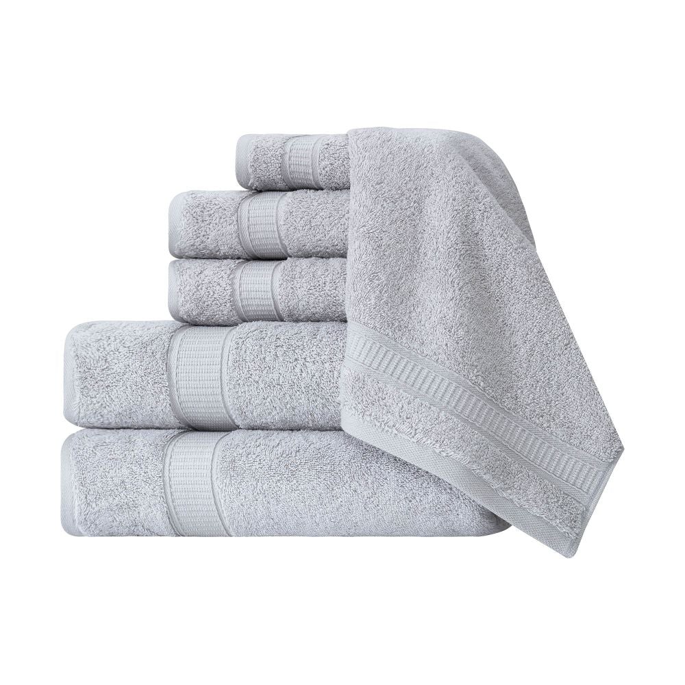 A luxurious set of 6 Turkish cotton bath towels in vibrant colors, showcasing their softness and dobby border design.