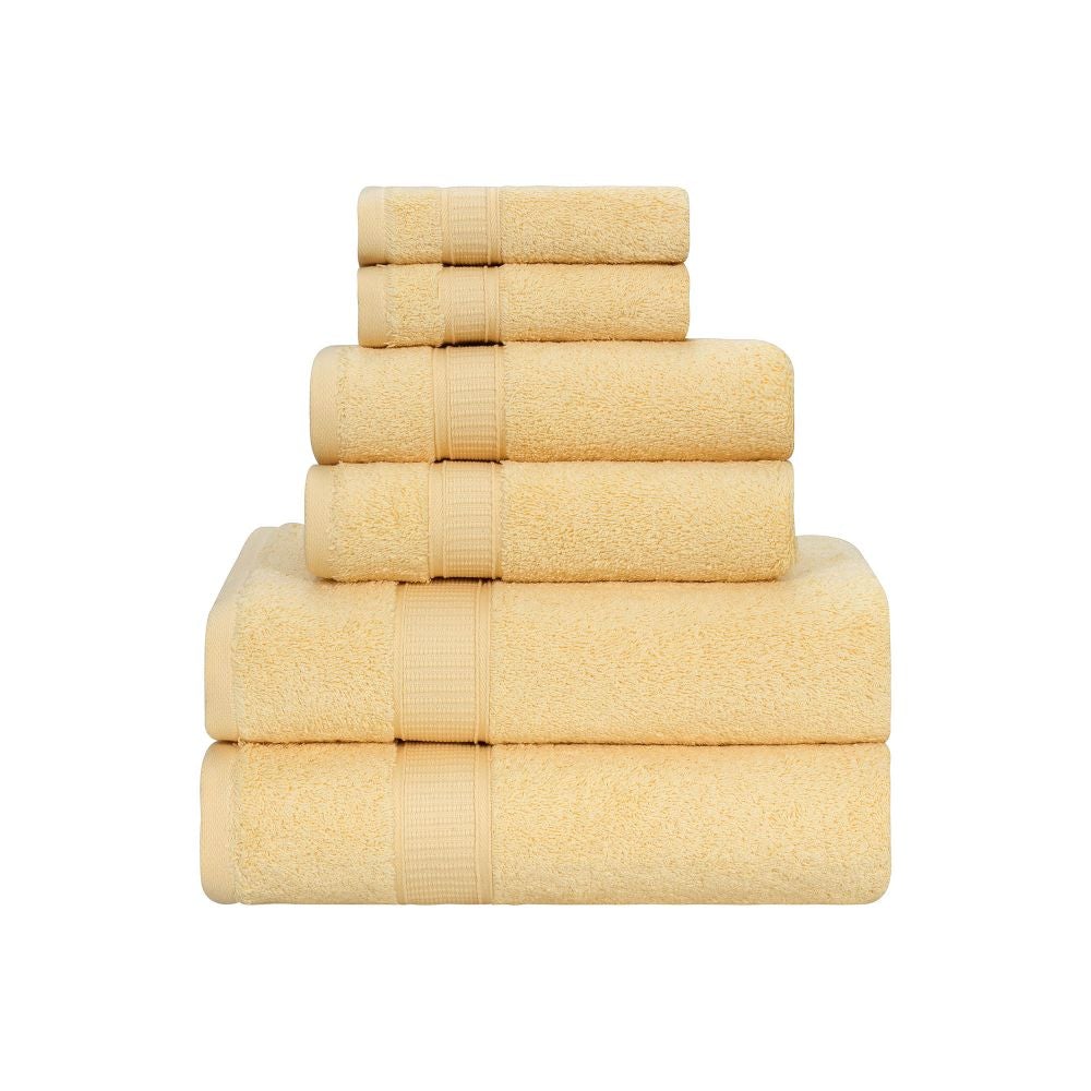A luxurious set of 6 Turkish cotton bath towels in vibrant colors, showcasing their softness and dobby border design.