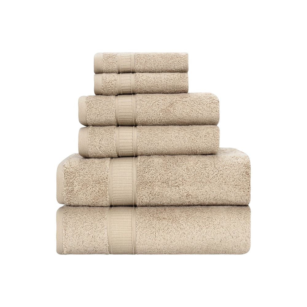 A luxurious set of 6 Turkish cotton bath towels in vibrant colors, showcasing their softness and dobby border design.