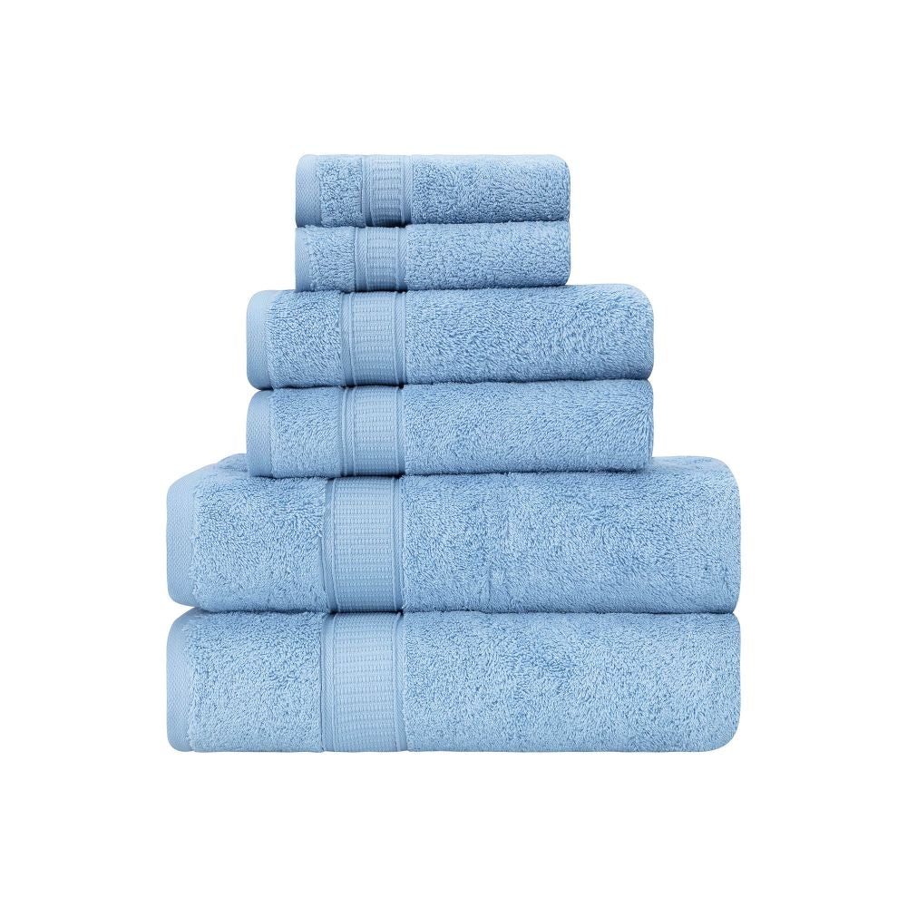A luxurious set of 6 Turkish cotton bath towels in vibrant colors, showcasing their softness and dobby border design.
