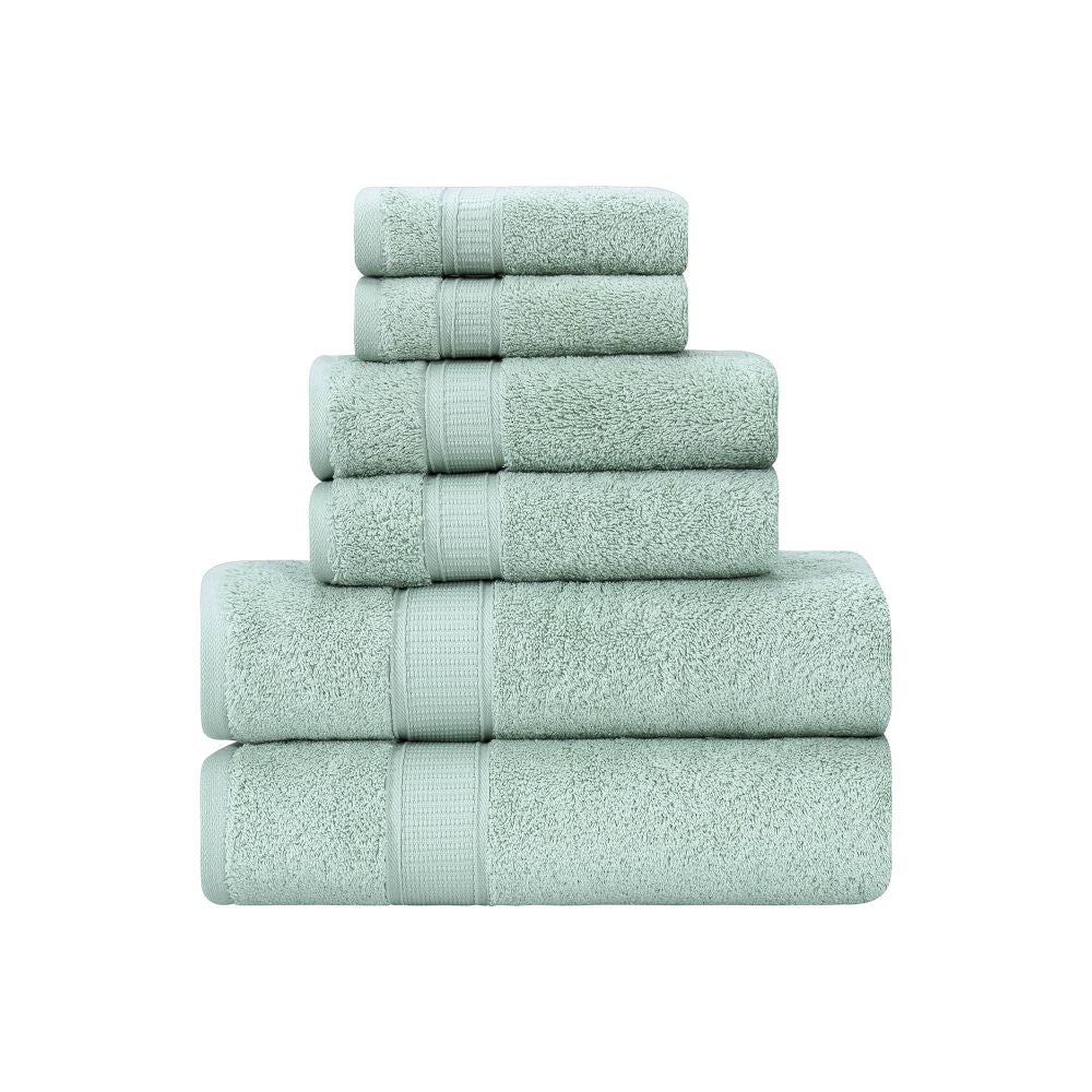 A luxurious set of 6 Turkish cotton bath towels in vibrant colors, showcasing their softness and dobby border design.