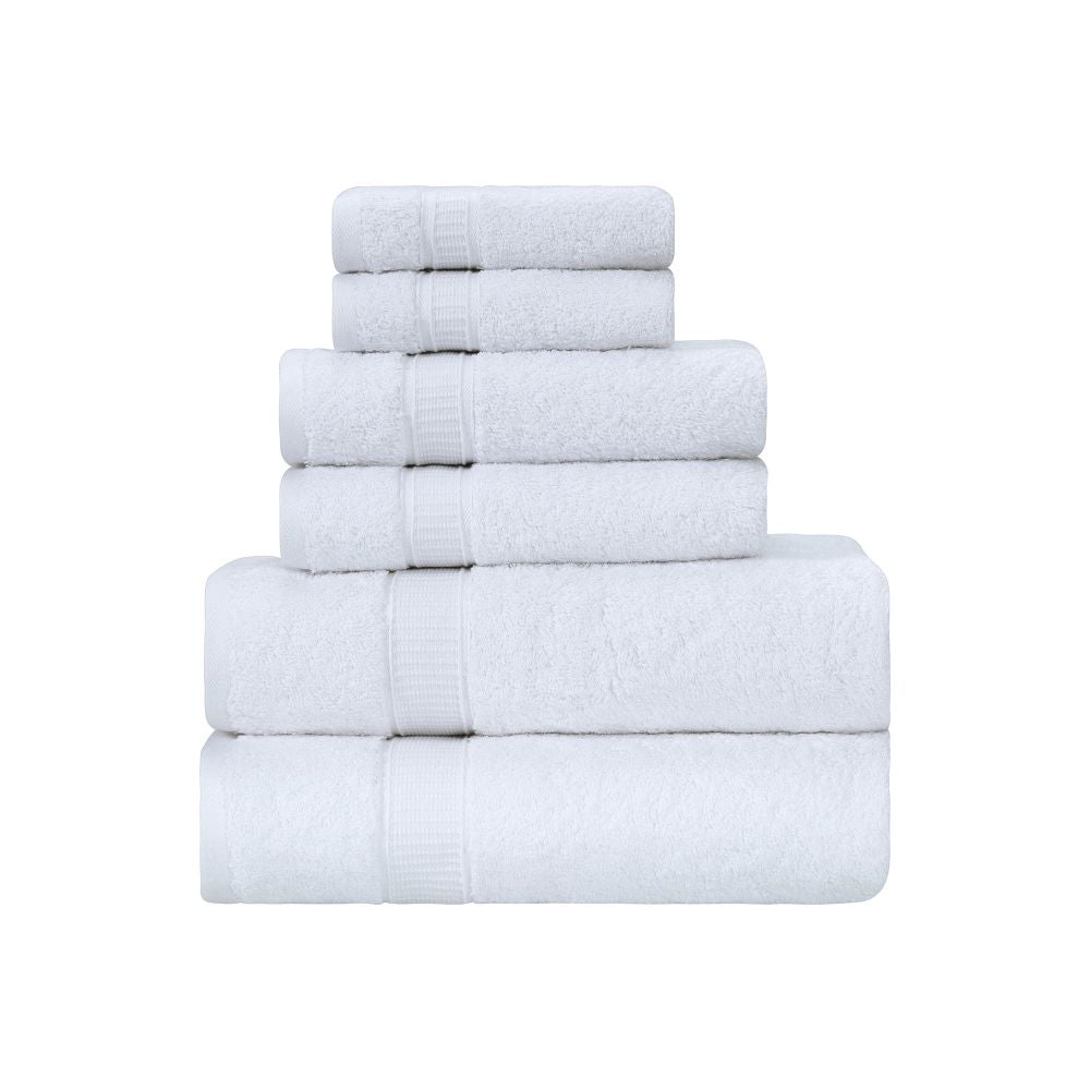 A luxurious set of 6 Turkish cotton bath towels in vibrant colors, showcasing their softness and dobby border design.