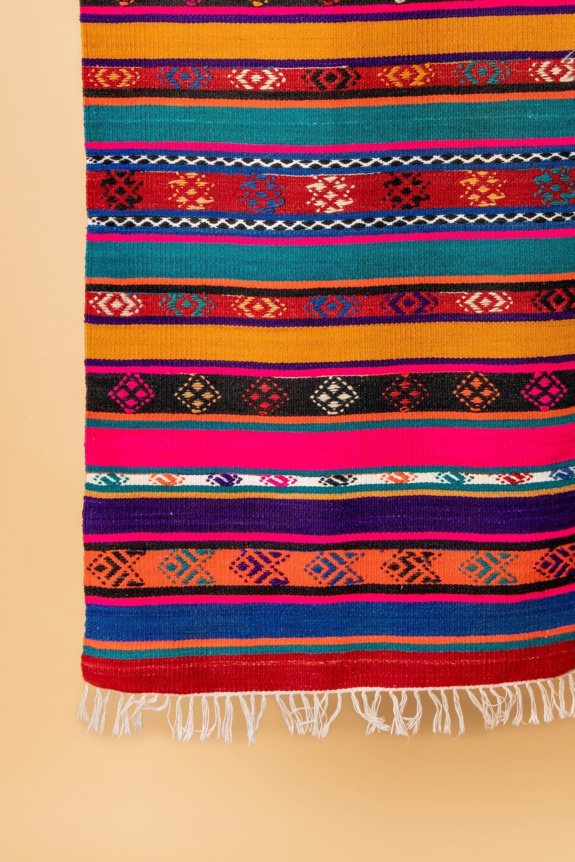 Vintage Turkish Rug measuring 65 x 120 cm, featuring vibrant colors and intricate geometric patterns, hand-spun from natural sheep wool.