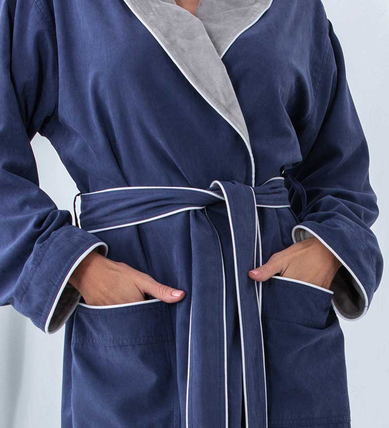 Women's Plush Microfiber Spa Robe in various colors with shawl collar and pockets, showcasing its luxurious fabric and stylish design.