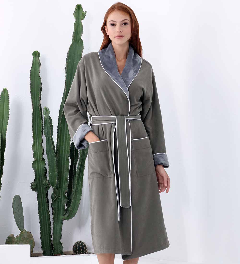 Women's Plush Microfiber Spa Robe in various colors with shawl collar and pockets, showcasing its luxurious fabric and stylish design.