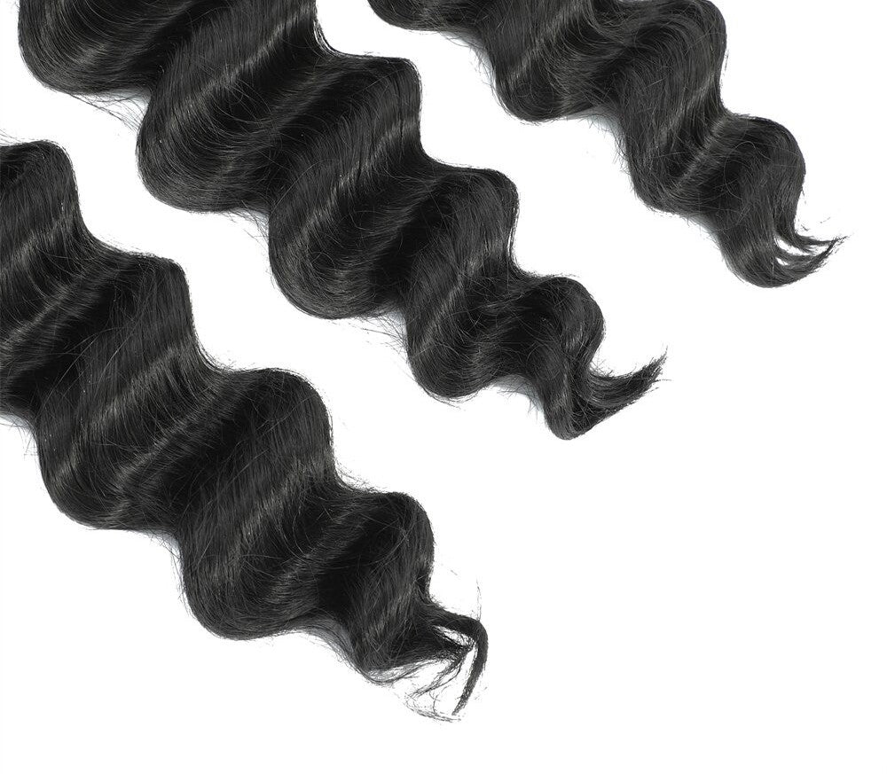10A Grade Loose Body Wave Weave Peruvian Human Hair Extension in natural black color, showcasing its soft waves and high-quality texture.