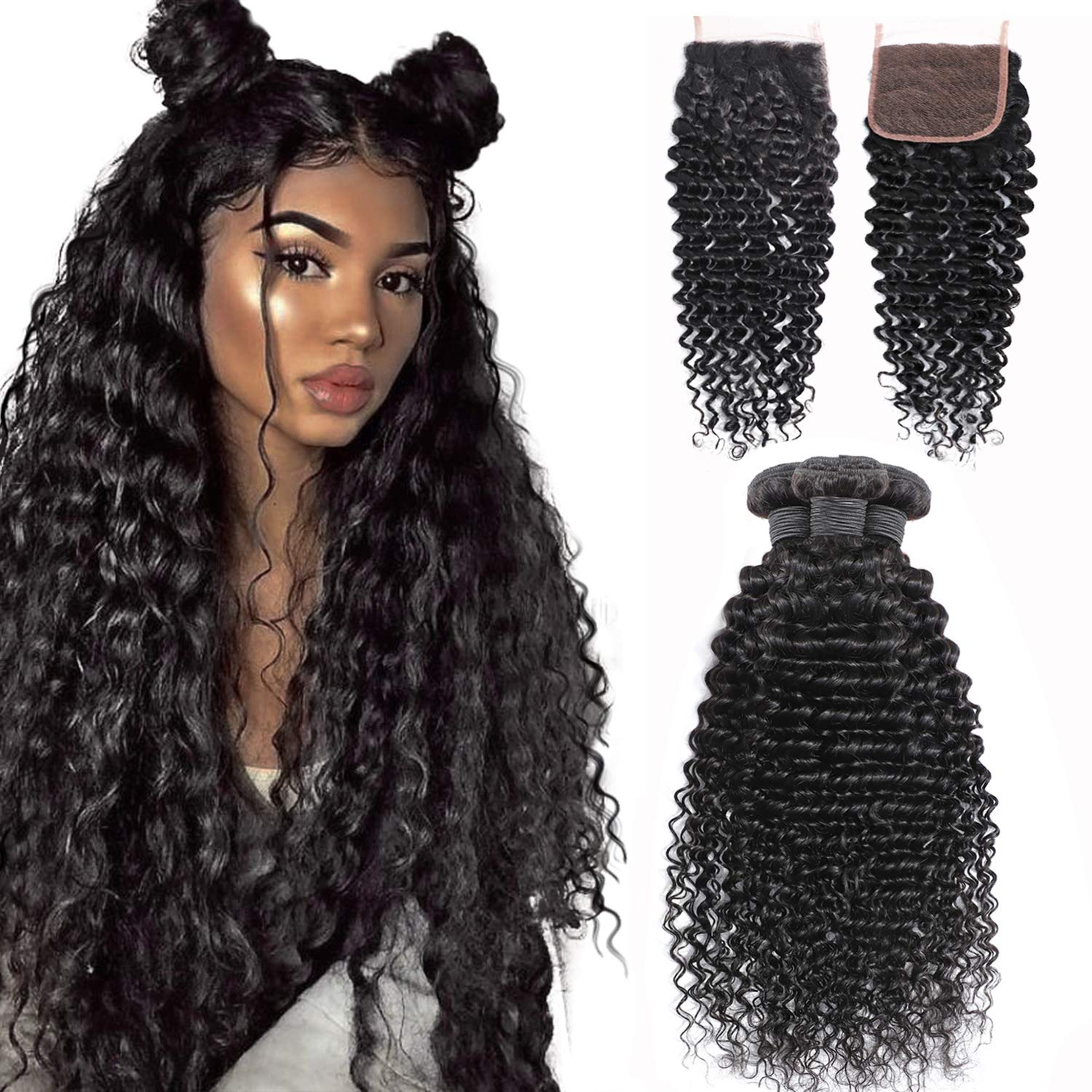 10A Grade Deep Wave Human Hair bundles with 4x4 closure and 13x4 frontal, showcasing luxurious texture and natural color.