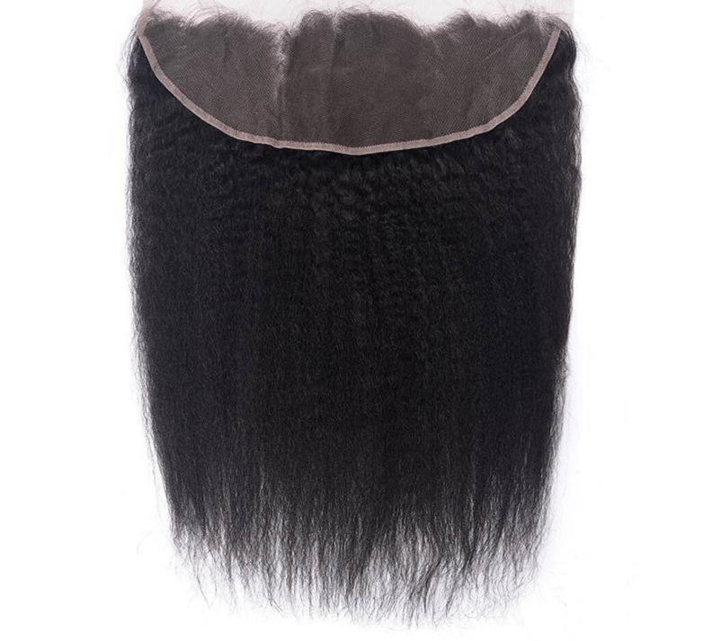 10A Grade Kinky Straight Hair Bundles with 4x4 Closure and 13x4 Frontal, showcasing natural texture and premium quality.