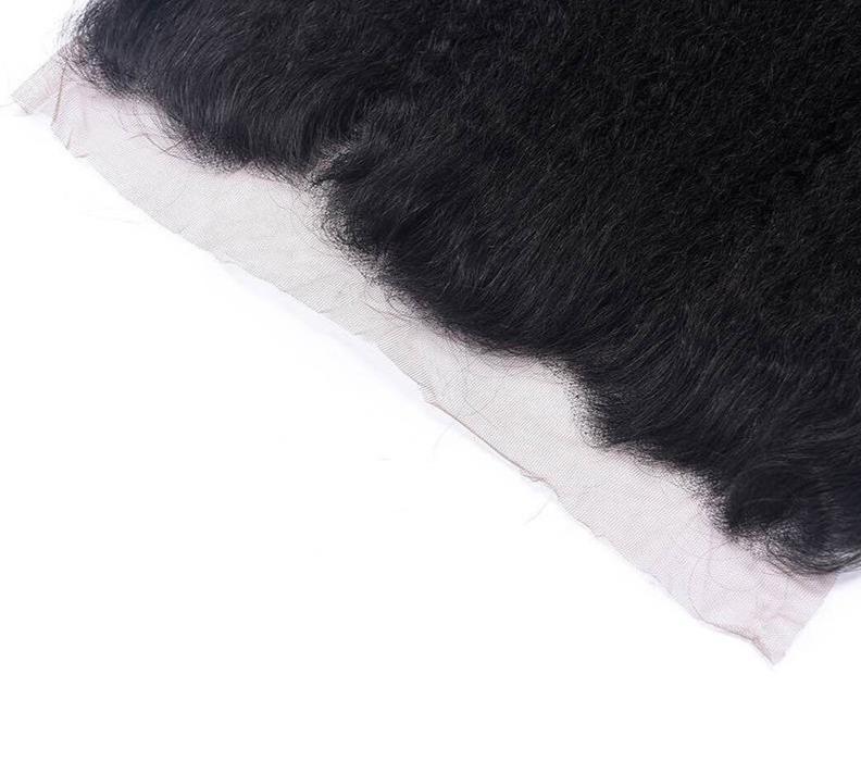 10A Grade Kinky Straight Hair Bundles with 4x4 Closure and 13x4 Frontal, showcasing natural texture and premium quality.