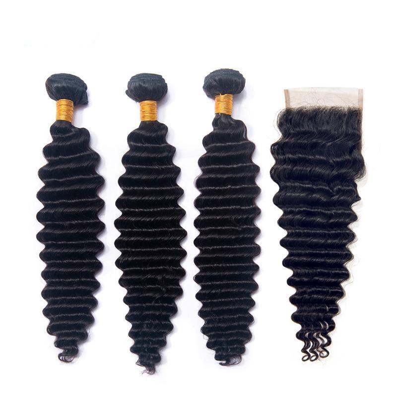 10A Grade Loose Deep Wave hair bundles with 4x4 closure and 13x4 frontal, showcasing natural color and luxurious texture.