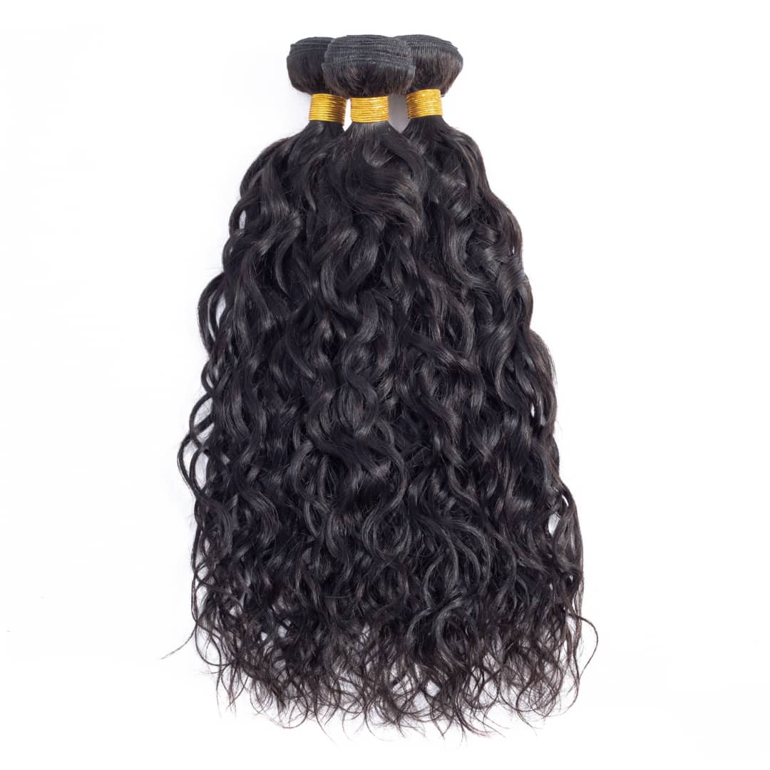 10A Grade Water Wave Human Hair bundles with 4x4 closure and 13x4 frontal, showcasing natural color and luxurious texture.