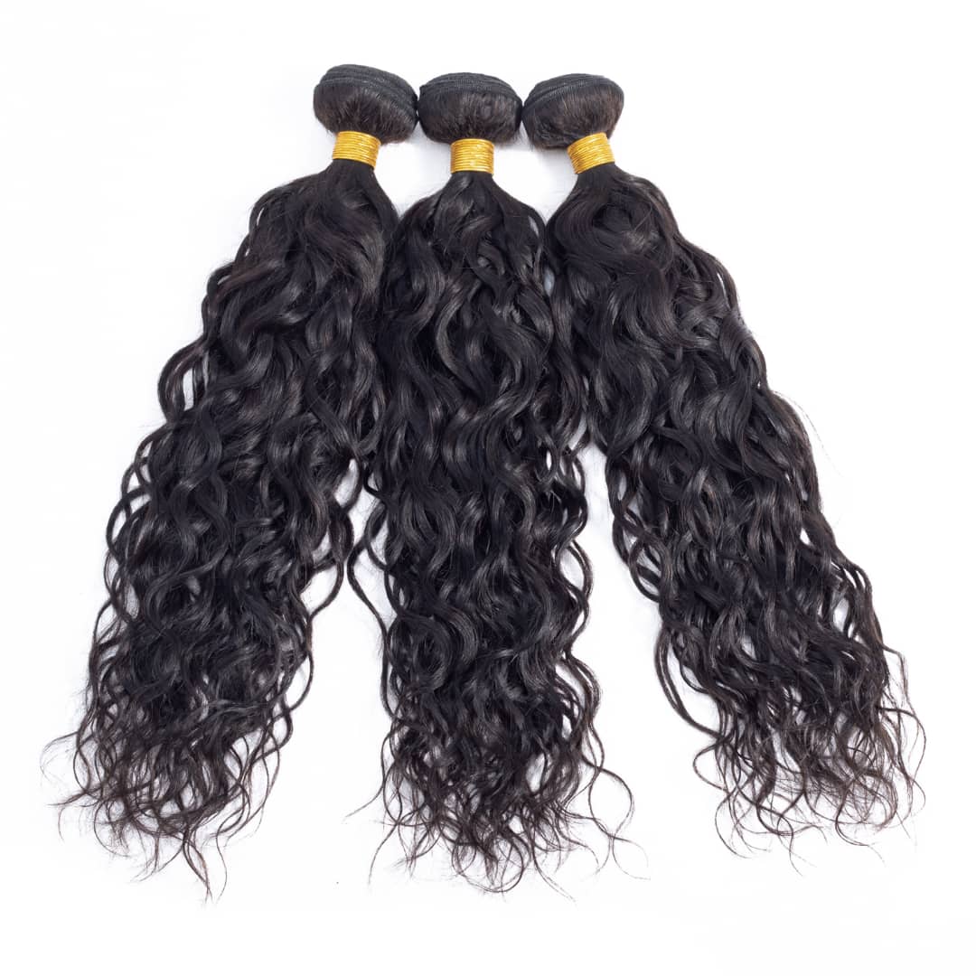 10A Grade Water Wave Human Hair bundles with 4x4 closure and 13x4 frontal, showcasing natural color and luxurious texture.
