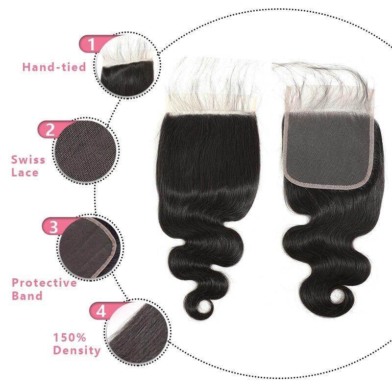 10A Grade 4x4 Brazilian Body Wave Lace Closure made from Remy human hair, showcasing its luxurious texture and natural appearance.