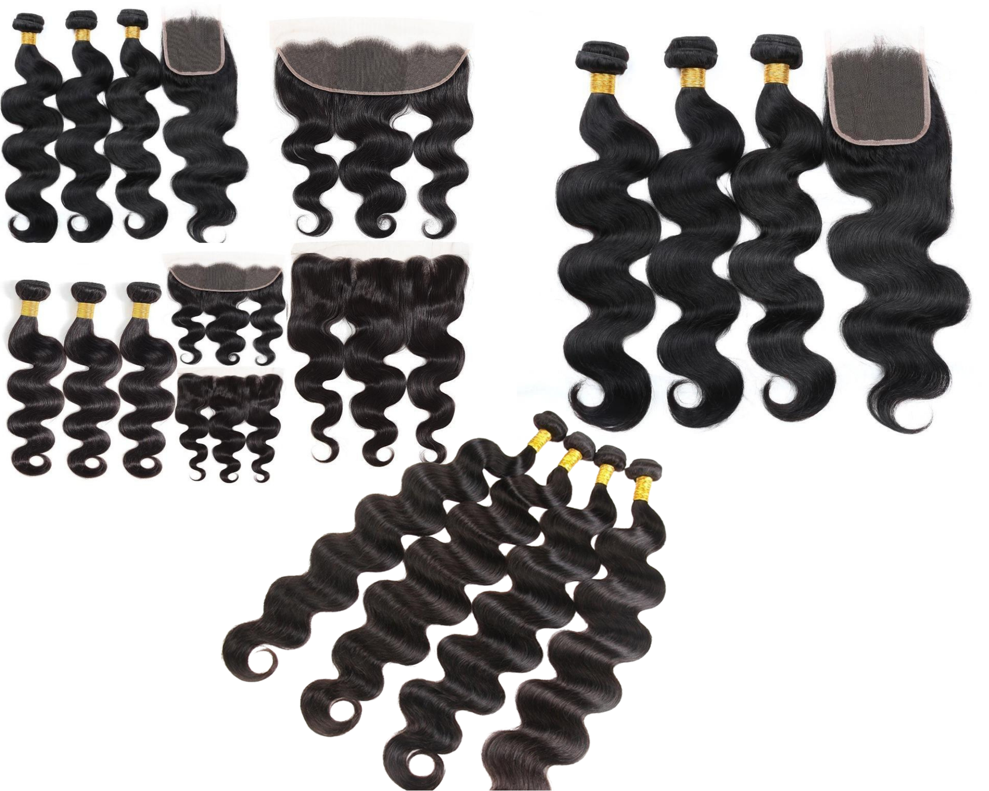 10A Grade Body Wave Human Hair Bundles with 4x4 Closure, showcasing luxurious texture and natural color.