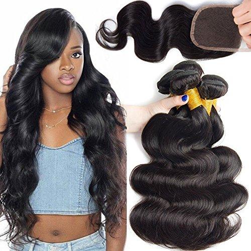 10A Grade Body Wave Human Hair Bundles with 4x4 Closure, showcasing luxurious texture and natural color.