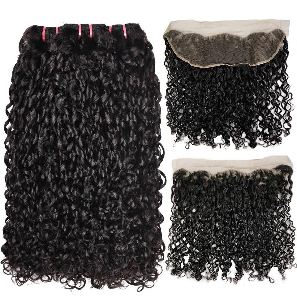 10A Grade Brazilian Pissy Curly Fumi Human Hair bundles with 4x4 lace closure, showcasing natural color and bouncy texture.