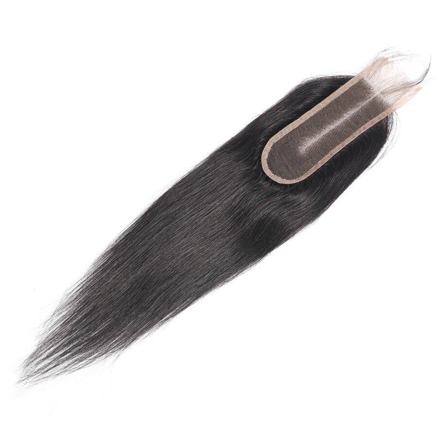 10A Grade Brazilian Straight 2x6 Lace Closure featuring Remy human hair, showcasing a natural straight texture and hand-tied Swiss lace base.