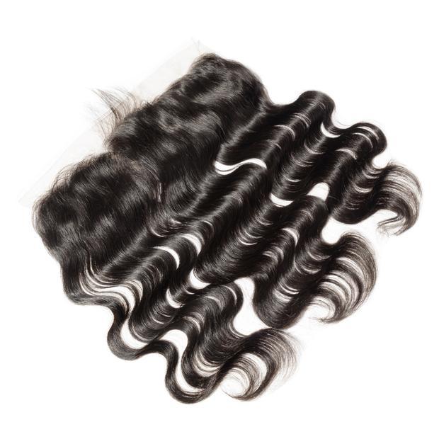 10A Grade HD Transparent 13x4 Lace Frontal Closure featuring body wave texture, Swiss lace, and natural color for seamless integration.
