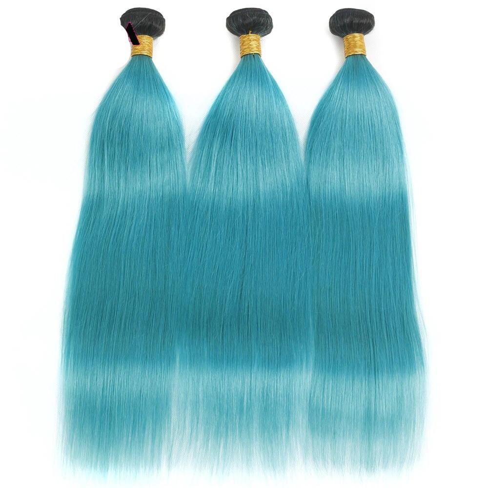 10A Grade Light Blue Straight Hair Bundles with Closures and Frontals, showcasing vibrant color and premium quality.