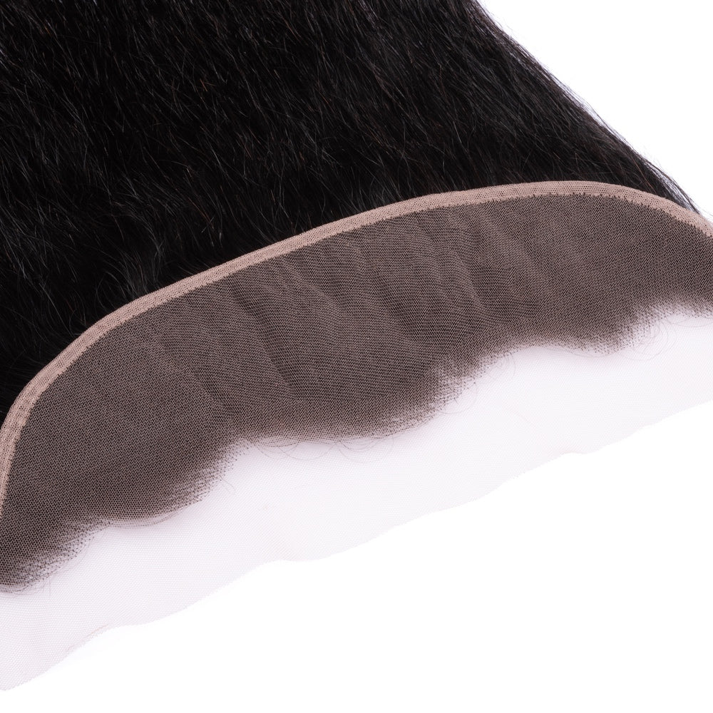 A 13×4 Silky Straight 100% Remy Hair Free Part Lace Frontal showcasing its smooth texture and natural appearance.